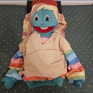 VTG Hand Made GIRL Blonde Rainbow HIPPIE Hand Puppet 70s 80s 20 in